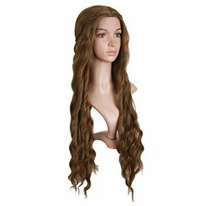 30 In. Women's Side Bangs Long Wavy Curly Cosplay Braided Wig -Brown